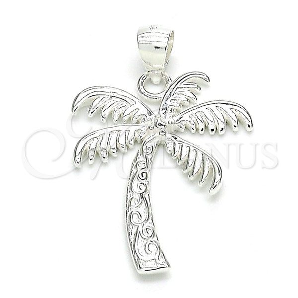 Sterling Silver Fancy Pendant, Palm Tree Design, Polished, Raw, 05.398.0041
