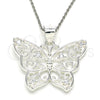 Sterling Silver Fancy Pendant, Butterfly Design, with White Cubic Zirconia, Polished, Raw, 05.398.0042