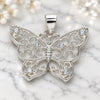 Sterling Silver Fancy Pendant, Butterfly Design, with White Cubic Zirconia, Polished, Raw, 05.398.0042