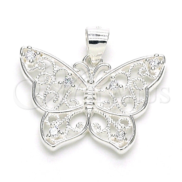 Sterling Silver Pendant — Fancy Pendant Butterfly Design with White Cubic Zirconia — main product view — SKU 149047 | Plata 925 dije — elegante Pendant Butterfly diseño with blanco Cubic Zirconia — SKU 149047