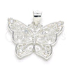 Sterling Silver Fancy Pendant, Butterfly Design, with White Cubic Zirconia, Polished, Raw, 05.398.0042