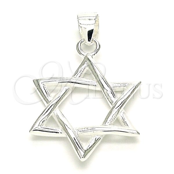 Sterling Silver Fancy Pendant, Judaica and Star of David Design, Polished, Raw, 05.398.0044