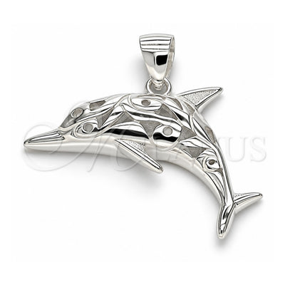Sterling Silver Fancy Pendant, Dolphin Design, Polished, Raw, 05.398.0045