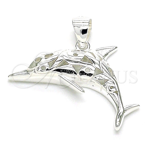 Sterling Silver Fancy Pendant, Dolphin Design, Polished, Raw, 05.398.0045