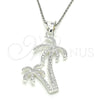 Sterling Silver Fancy Pendant, Palm Tree Design, with White Micro Pave, Polished, Raw, 05.398.0047