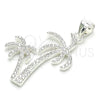 Sterling Silver Fancy Pendant, Palm Tree Design, with White Micro Pave, Polished, Raw, 05.398.0047