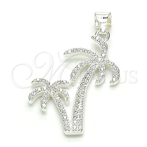 Sterling Silver Fancy Pendant, Palm Tree Design, with White Micro Pave, Polished, Raw, 05.398.0047