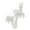 Sterling Silver Fancy Pendant, Palm Tree Design, with White Micro Pave, Polished, Raw, 05.398.0047