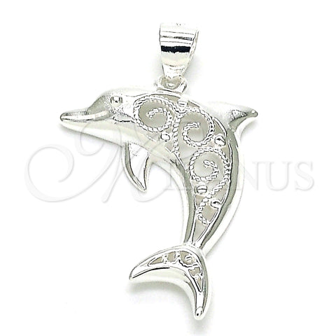 Sterling Silver Fancy Pendant, Dolphin Design, Polished, Raw, 05.398.0049