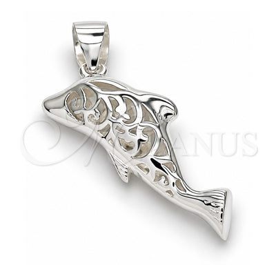 Sterling Silver Fancy Pendant, Dolphin Design, Polished, Raw, 05.398.0051