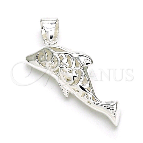 Sterling Silver Fancy Pendant, Dolphin Design, Polished, Raw, 05.398.0051