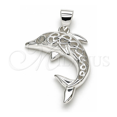 Sterling Silver Fancy Pendant, Dolphin Design, Polished, Raw, 05.398.0053