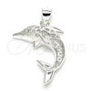 Sterling Silver Fancy Pendant, Dolphin Design, Polished, Raw, 05.398.0053