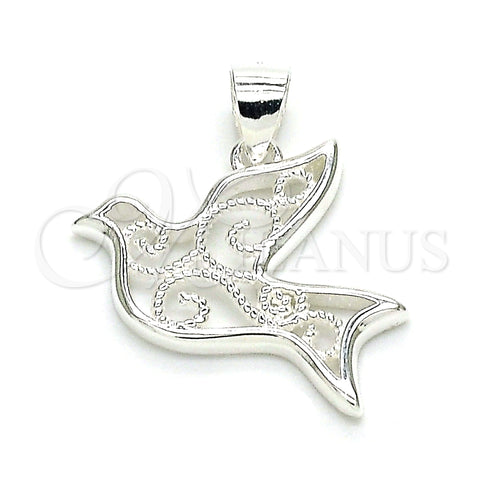 Sterling Silver Fancy Pendant, Bird Design, Polished, Raw, 05.398.0055