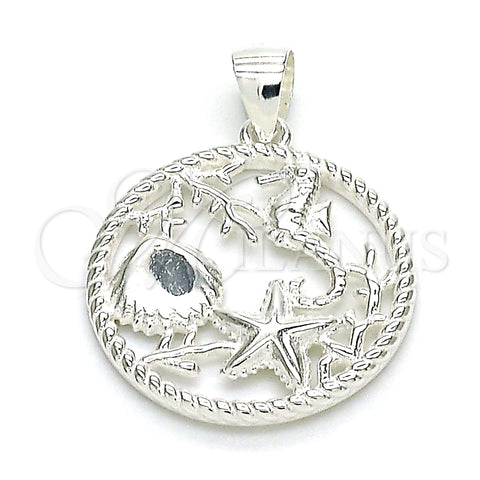 Sterling Silver Fancy Pendant, Seahorse and Shell Design, Polished, Raw, 05.398.0060