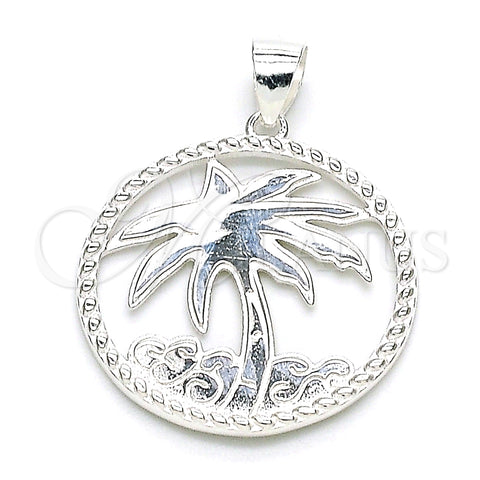 Sterling Silver Fancy Pendant, Palm Tree Design, Polished, Raw, 05.398.0062