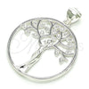 Sterling Silver Fancy Pendant, Tree Design, with White Micro Pave, Polished, Raw, 05.398.0063