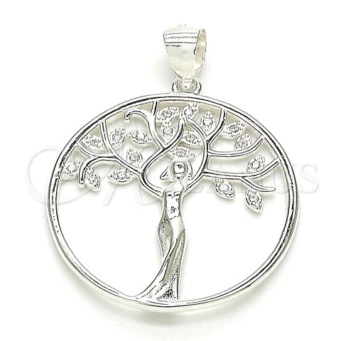 Sterling Silver Fancy Pendant, Tree Design, with White Micro Pave, Polished, Raw, 05.398.0063