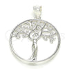 Sterling Silver Fancy Pendant, Tree Design, with White Micro Pave, Polished, Raw, 05.398.0063