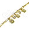 Oro Laminado Charm Bracelet, Gold Filled Style Teddy Bear and Paperclip Design, with White Crystal, Polished, Golden Finish, 03.63.2231.08 (03 MM Thickness, 8 Inches Length)