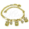 Oro Laminado Charm Bracelet, Gold Filled Style Teddy Bear and Paperclip Design, with White Crystal, Polished, Golden Finish, 03.63.2231.08 (03 MM Thickness, 8 Inches Length)