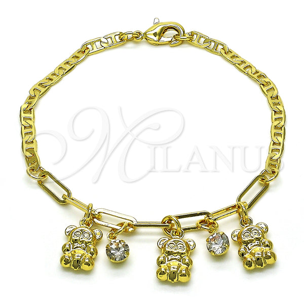 Gold Filled Bracelet — Charm Bracelet Teddy Bear and Paperclip Design with — main product view — SKU 149070 | Oro Laminado brazalete — Charm Bracelet Teddy Bear and Paperclip diseño with — SKU 149070