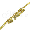 Oro Laminado Charm Bracelet, Gold Filled Style Elephant and Paperclip Design, with White Crystal, Polished, Golden Finish, 03.63.2232.08 (03 MM Thickness, 8 Inches Length)