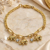 Oro Laminado Charm Bracelet, Gold Filled Style Elephant and Paperclip Design, with White Crystal, Polished, Golden Finish, 03.63.2232.08 (03 MM Thickness, 8 Inches Length)
