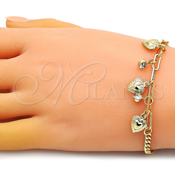 Gold Filled Bracelet — Charm Bracelet Heart and Paperclip Design with White — alternate product view — SKU 149072 | Oro Laminado brazalete — Charm Bracelet corazón and Paperclip diseño with blanco — SKU 149072