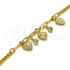 Oro Laminado Charm Bracelet, Gold Filled Style Heart and Paperclip Design, with White Crystal, Polished, Golden Finish, 03.63.2233.07 (04 MM Thickness, 7 Inches Length)
