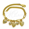 Oro Laminado Charm Bracelet, Gold Filled Style Heart and Paperclip Design, with White Crystal, Polished, Golden Finish, 03.63.2233.07 (04 MM Thickness, 7 Inches Length)
