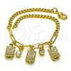Oro Laminado Charm Bracelet, Gold Filled Style Owl and Paperclip Design, with White Crystal, Polished, Golden Finish, 03.63.2235.08 (04 MM Thickness, 8 Inches Length)