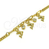 Oro Laminado Charm Bracelet, Gold Filled Style Dolphin and Paperclip Design, with White Crystal, Polished, Golden Finish, 03.63.2236.08 (04 MM Thickness, 8 Inches Length)