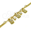 Oro Laminado Charm Bracelet, Gold Filled Style Teddy Bear and Paperclip Design, with White Crystal, Polished, Golden Finish, 03.63.2237.07 (04 MM Thickness, 7 Inches Length)
