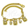 Oro Laminado Charm Bracelet, Gold Filled Style Teddy Bear and Paperclip Design, with White Crystal, Polished, Golden Finish, 03.63.2237.07 (04 MM Thickness, 7 Inches Length)