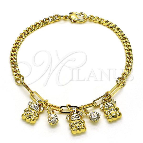 Gold Filled Bracelet — Charm Bracelet Teddy Bear and Paperclip Design with — main product view — SKU 149076 | Oro Laminado brazalete — Charm Bracelet Teddy Bear and Paperclip diseño with — SKU 149076