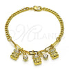 Oro Laminado Charm Bracelet, Gold Filled Style Teddy Bear and Paperclip Design, with White Crystal, Polished, Golden Finish, 03.63.2237.07 (04 MM Thickness, 7 Inches Length)