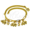 Oro Laminado Charm Bracelet, Gold Filled Style Elephant and Paperclip Design, with White Crystal, Polished, Golden Finish, 03.63.2238.08 (04 MM Thickness, 8 Inches Length)
