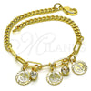 Oro Laminado Charm Bracelet, Gold Filled Style Anchor and Paperclip Design, with White Crystal, Polished, Golden Finish, 03.63.2239.07 (04 MM Thickness, 7 Inches Length)