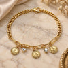 Oro Laminado Charm Bracelet, Gold Filled Style Anchor and Paperclip Design, with White Crystal, Polished, Golden Finish, 03.63.2239.07 (04 MM Thickness, 7 Inches Length)