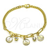 Oro Laminado Charm Bracelet, Gold Filled Style Anchor and Paperclip Design, with White Crystal, Polished, Golden Finish, 03.63.2239.07 (04 MM Thickness, 7 Inches Length)