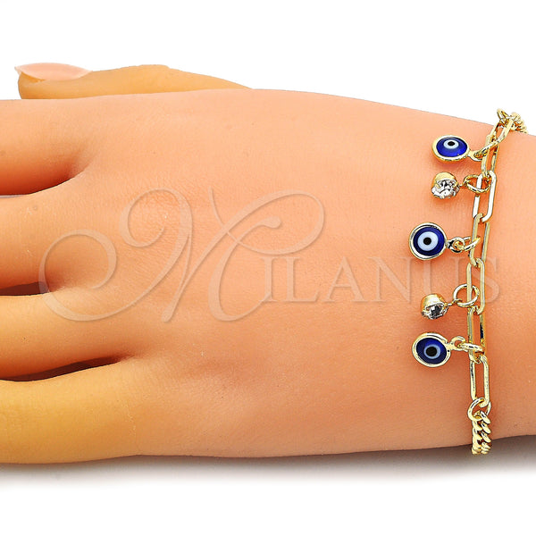 Gold Filled Bracelet — Charm Bracelet Evil Eye and Paperclip Design with — alternate product view — SKU 149079 | Oro Laminado brazalete — Charm Bracelet Evil Eye and Paperclip diseño with — SKU 149079