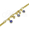 Oro Laminado Charm Bracelet, Gold Filled Style Evil Eye and Paperclip Design, with White Crystal, Blue Resin Finish, Golden Finish, 03.63.2240.08 (04 MM Thickness, 8 Inches Length)