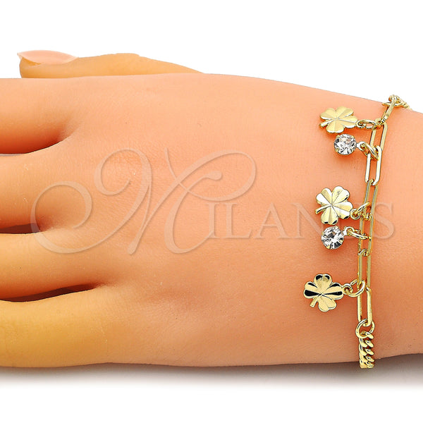 Gold Filled Bracelet — Charm Bracelet Four-leaf Clover and Paperclip Design with — alternate product view — SKU 149081 | Oro Laminado brazalete — Charm Bracelet Four-leaf Clover and Paperclip diseño with — SKU 149081