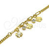Oro Laminado Charm Bracelet, Gold Filled Style Four-leaf Clover and Paperclip Design, with White Crystal, Polished, Golden Finish, 03.63.2242.07 (04 MM Thickness, 7 Inches Length)