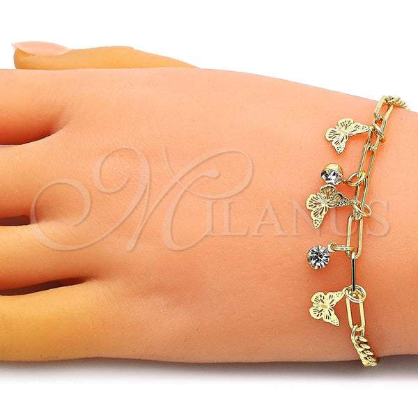 Gold Filled Bracelet — Charm Bracelet Butterfly and Paperclip Design with White — alternate product view — SKU 149082 | Oro Laminado brazalete — Charm Bracelet Butterfly and Paperclip diseño with blanco — SKU 149082