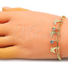 Oro Laminado Charm Bracelet, Gold Filled Style Butterfly and Paperclip Design, with White Crystal, Polished, Golden Finish, 03.63.2243.07 (04 MM Thickness, 7 Inches Length)