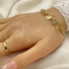 Oro Laminado Charm Bracelet, Gold Filled Style Butterfly and Paperclip Design, with White Crystal, Polished, Golden Finish, 03.63.2243.07 (04 MM Thickness, 7 Inches Length)