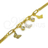 Oro Laminado Charm Bracelet, Gold Filled Style Butterfly and Paperclip Design, with White Crystal, Polished, Golden Finish, 03.63.2243.07 (04 MM Thickness, 7 Inches Length)