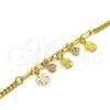 Oro Laminado Charm Bracelet, Gold Filled Style Turtle and Paperclip Design, with White Crystal, Polished, Golden Finish, 03.63.2244.08 (04 MM Thickness, 8 Inches Length)
